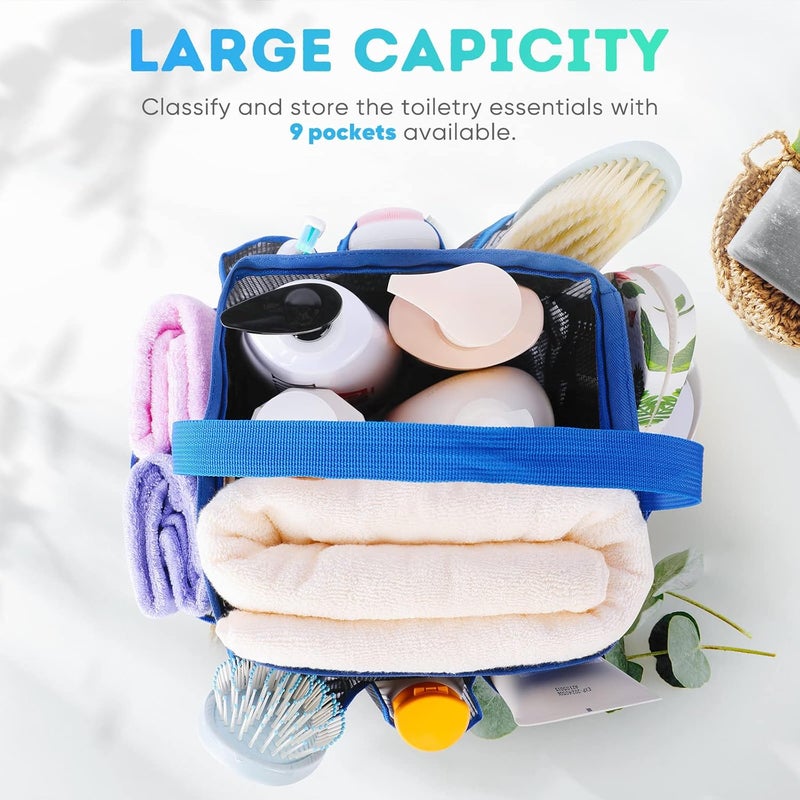 EUDELE Mesh Shower Caddy Portable for College Dorm Room Essentials,Portable Shower Caddy Dorm with 8-Pocket Large Capacity,Shower Bag for Beach,Swimming,Gym-Blue - Image 2